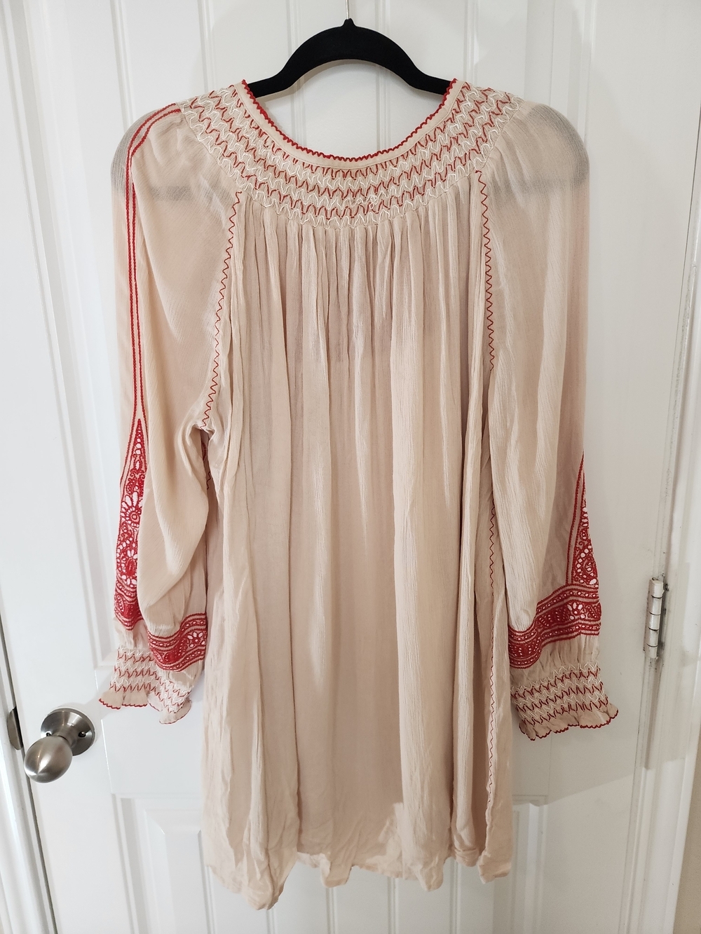 Free People Wind Willow Embroidered Mini Dress S Ivory Red Boho Peasant Dress - Picture 3 of 13